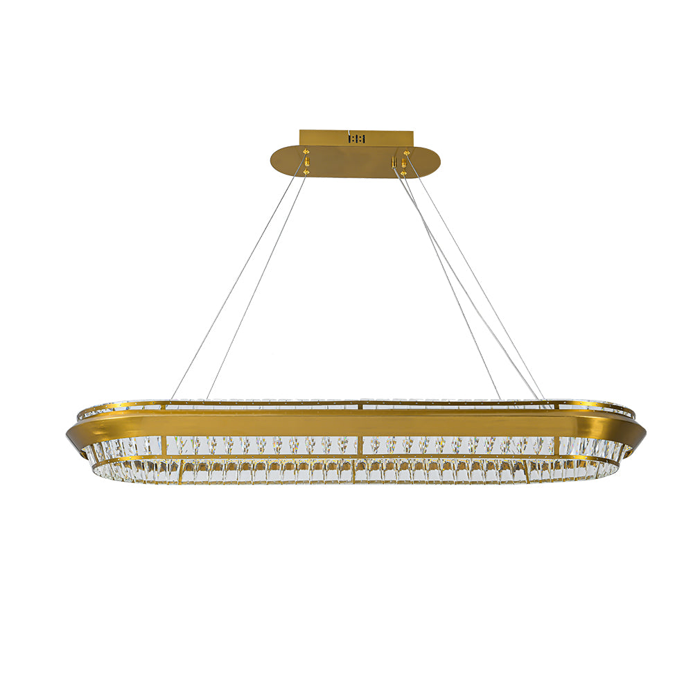 Royal Gold Oval LED Tri-Colour 60w Crystal Pendant Light