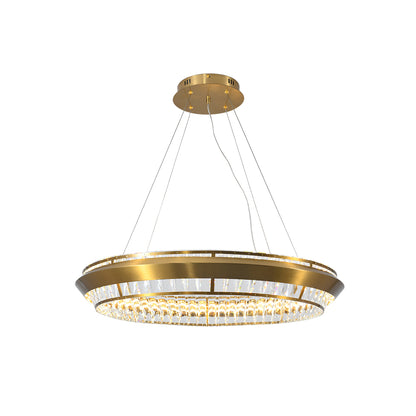 Royal Gold Round LED Tri-Colour 48w Crystal Pendant Light