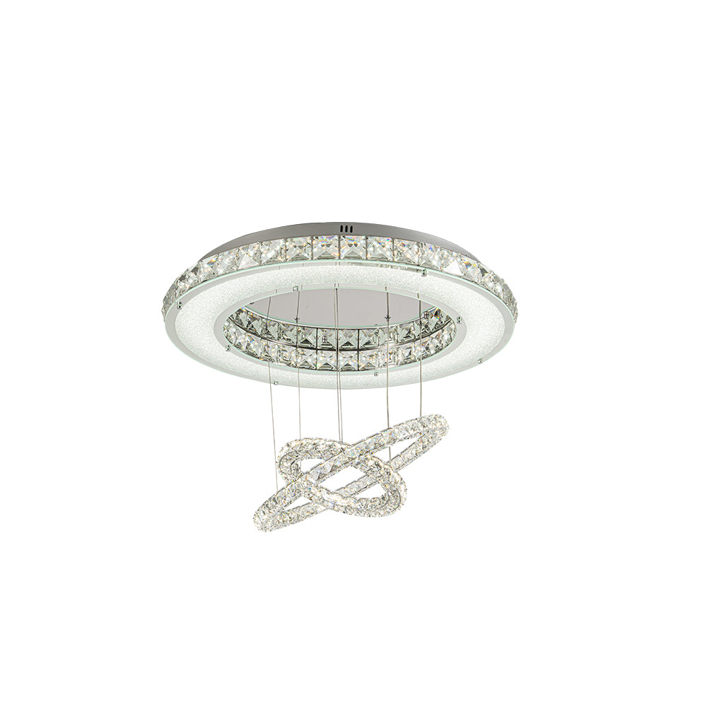 Sparkle 60wt Round Crystal Frame Tri-Colour LED Ceiling Light Pendant