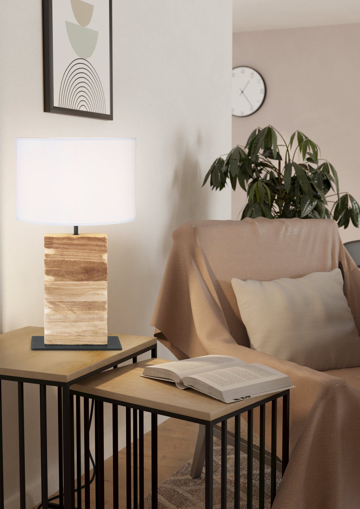 Contessore Rectangle White and Timber Contemporary Table Lamp