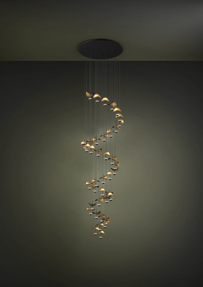 Dracera 40 Light Black and Gold Contemporary Spiral Pendant