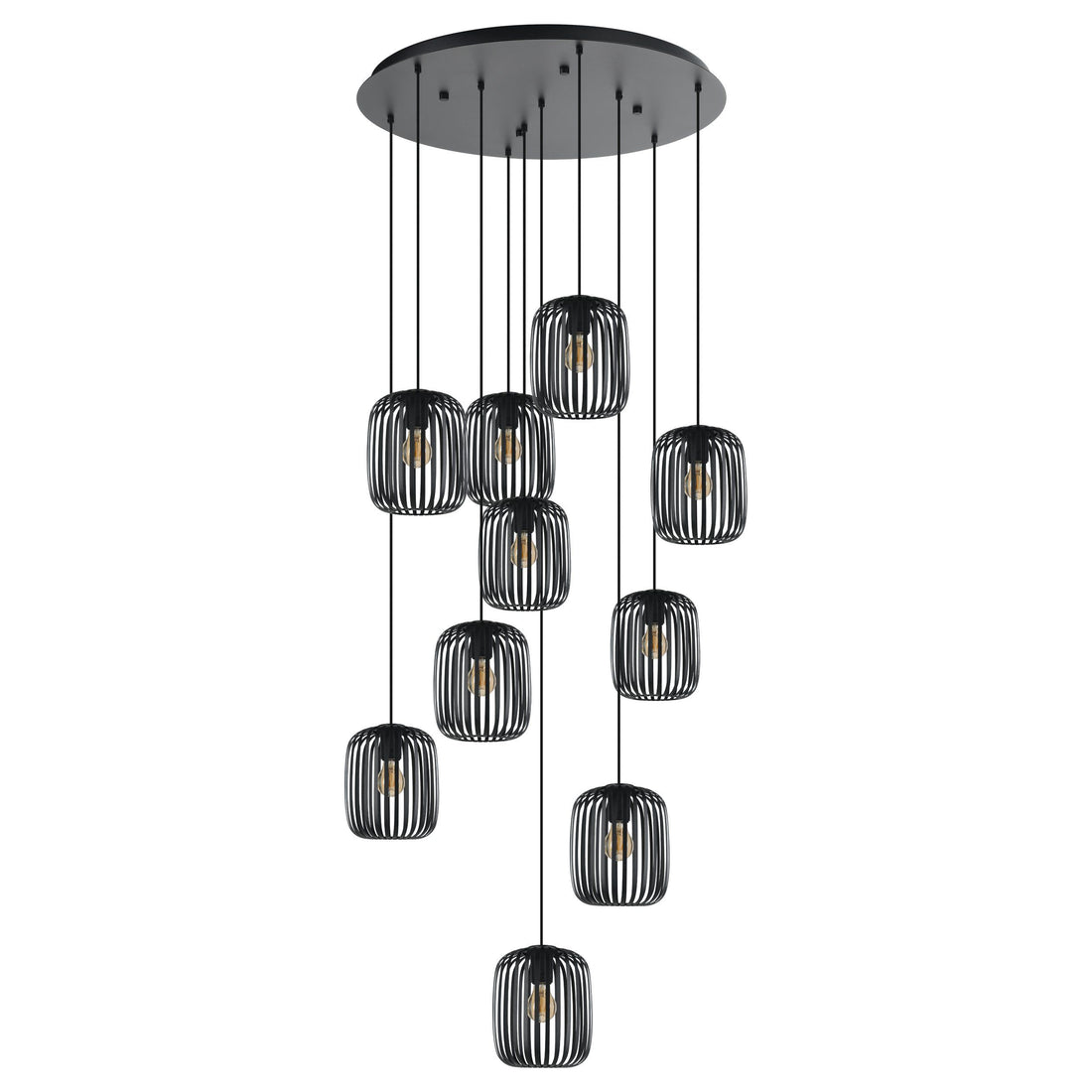 Romazzina Black 10 Light Cluster Striped Metal Modern Pendant