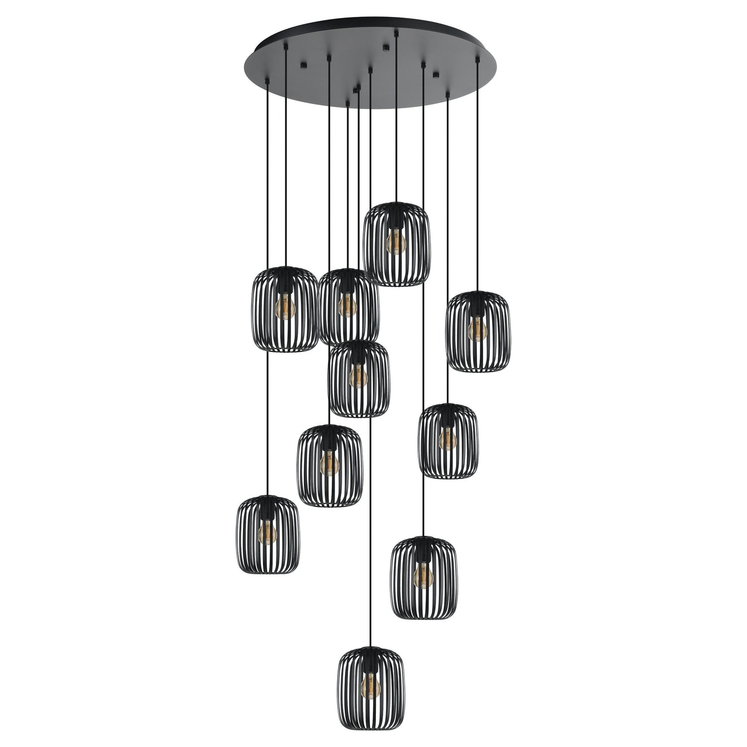 Romazzina Black 10 Light Cluster Striped Metal Modern Pendant