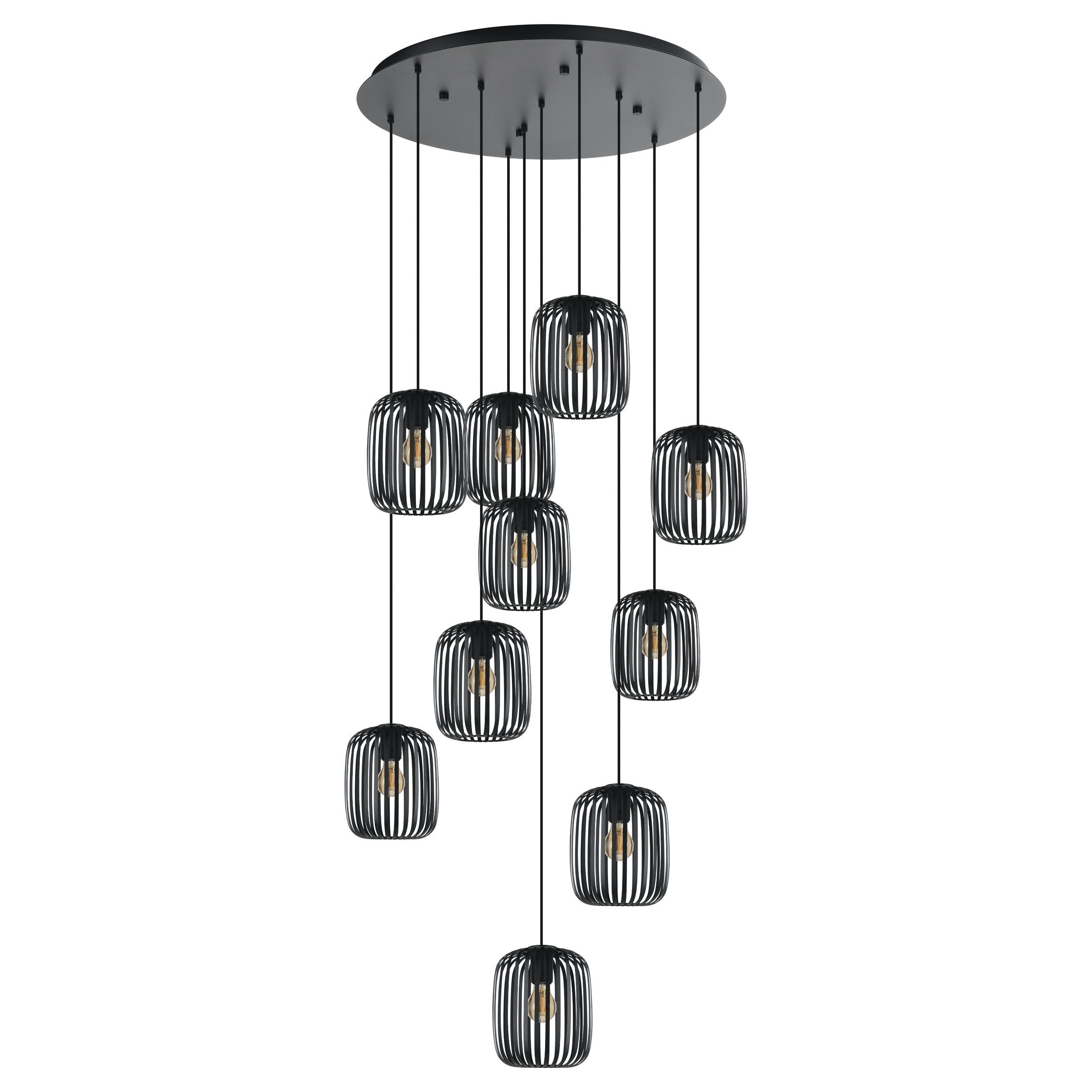 Romazzina Black 10 Light Cluster Striped Metal Modern Pendant