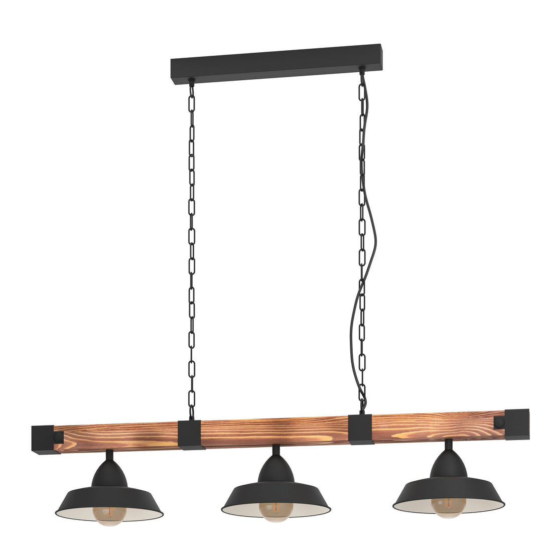 Oldbury Vintage Black and Rustic FSC Timber 3 Light Pendant