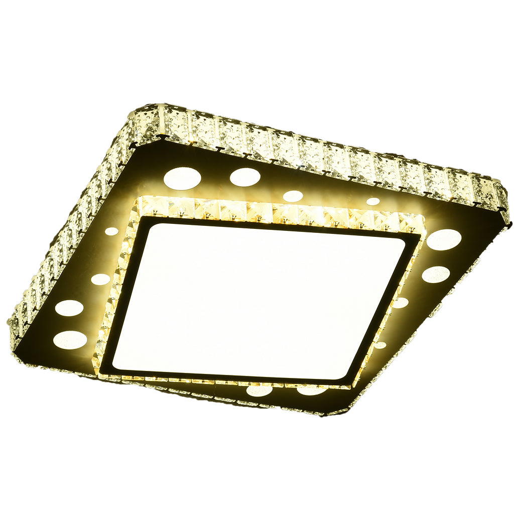QL8016 520mm Chrome Square with Circles Crystal Tri-Colour Ceiling Light