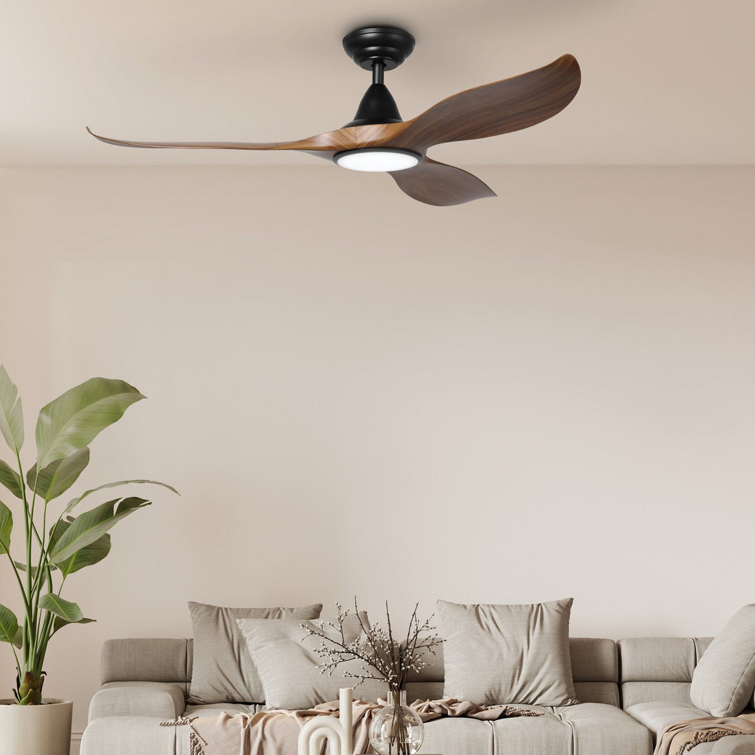 Noosa 52&quot;/132cm New Teak and Black with LED Light DC Motor Ceiling Fan