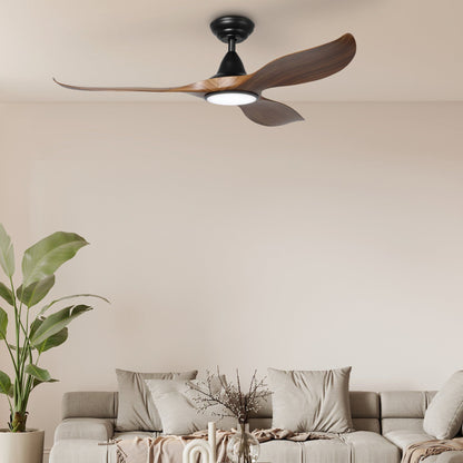 Noosa 52&quot;/132cm New Teak and Black with LED Light DC Motor Ceiling Fan