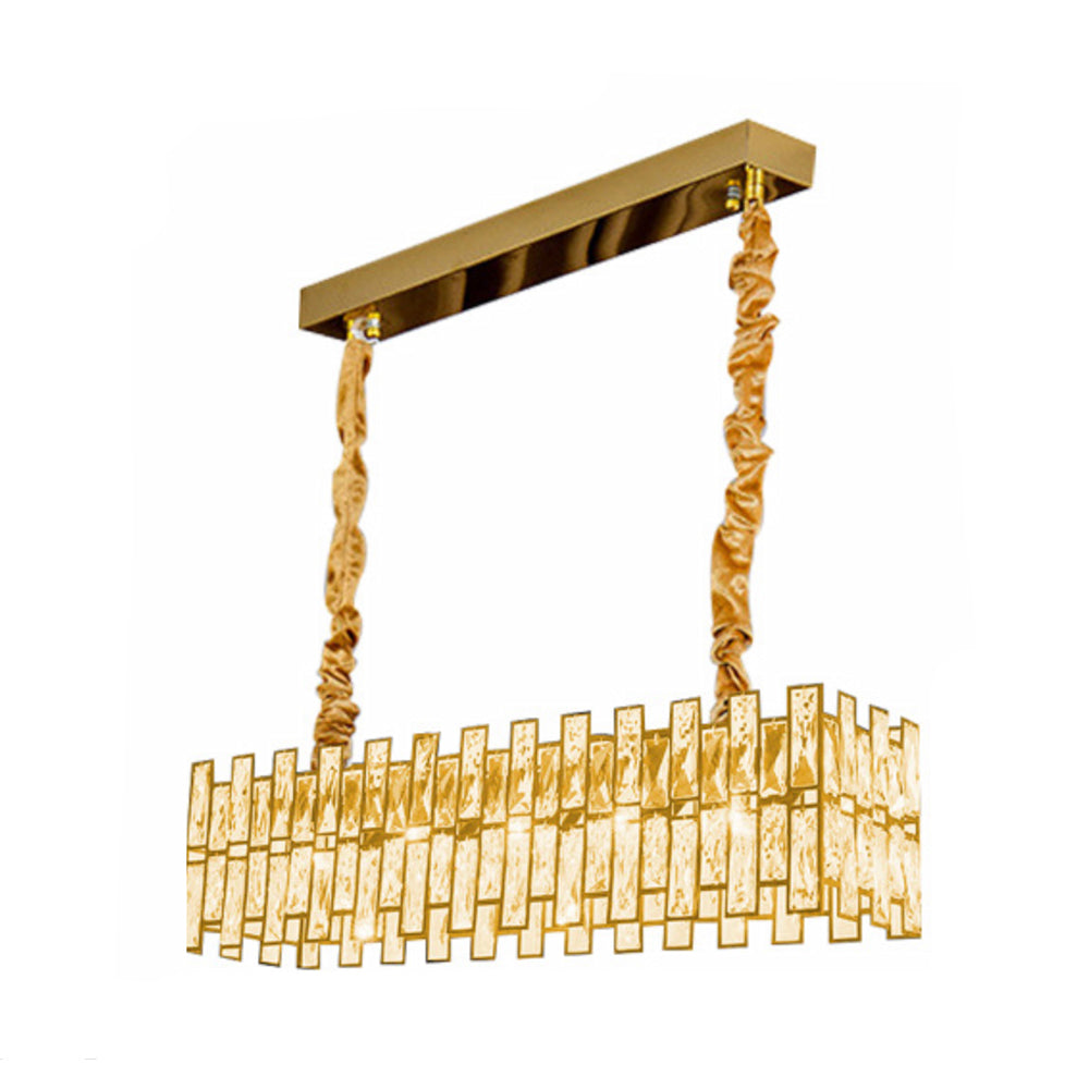 QL9007 900mm Gold 10-Light Rectangle Crystal Traditional Pendant Fixture