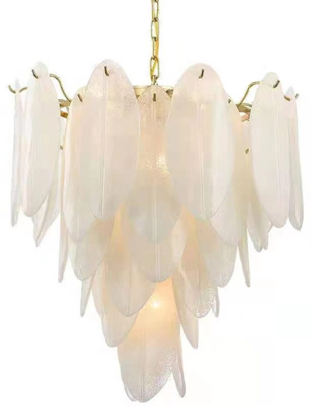 QL9014 9-Light Gold with Frosted Crystal Feathers Pendant Fixture
