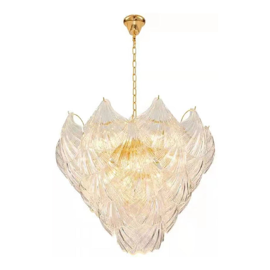 QL9016 450mm 7-Light Gold with Patterned Crystal Feathers Pendant Fixture
