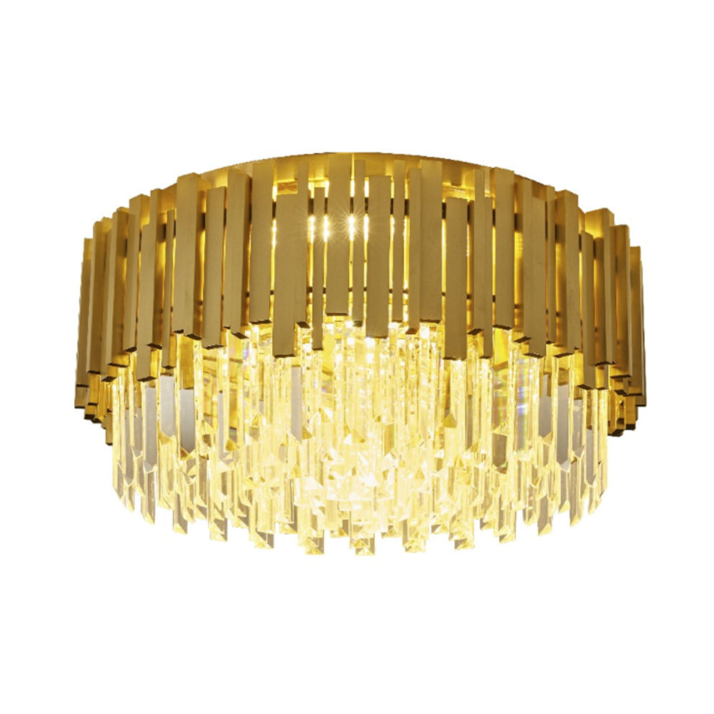 QL9019 550mm Gold 9-Light Round Crystal Traditional Close to Ceiling Fixture