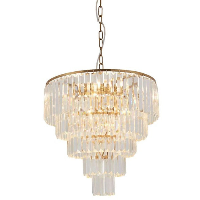 QL9031 8-Light Gold with Tiered Crystal Layers Pendant Fixture
