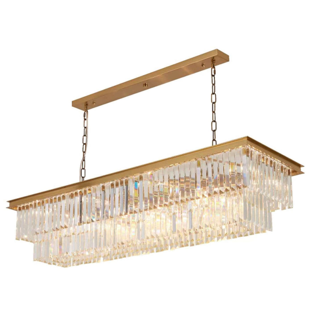 QL9033 1200mm Gold 16-Light Rectangle Crystal Traditional Pendant Fixture