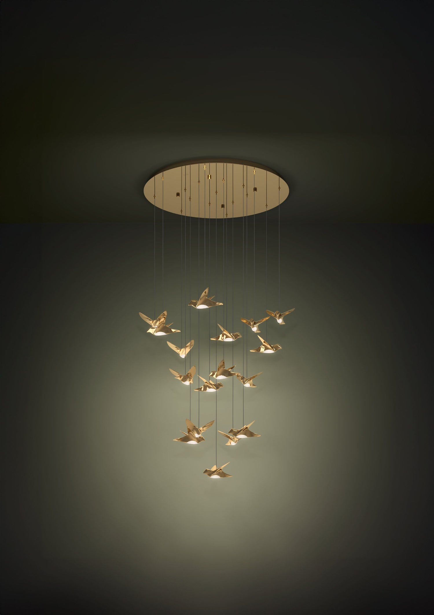Paratebueno 17 Light Round Brass Bird Contemporary Feature Pendant