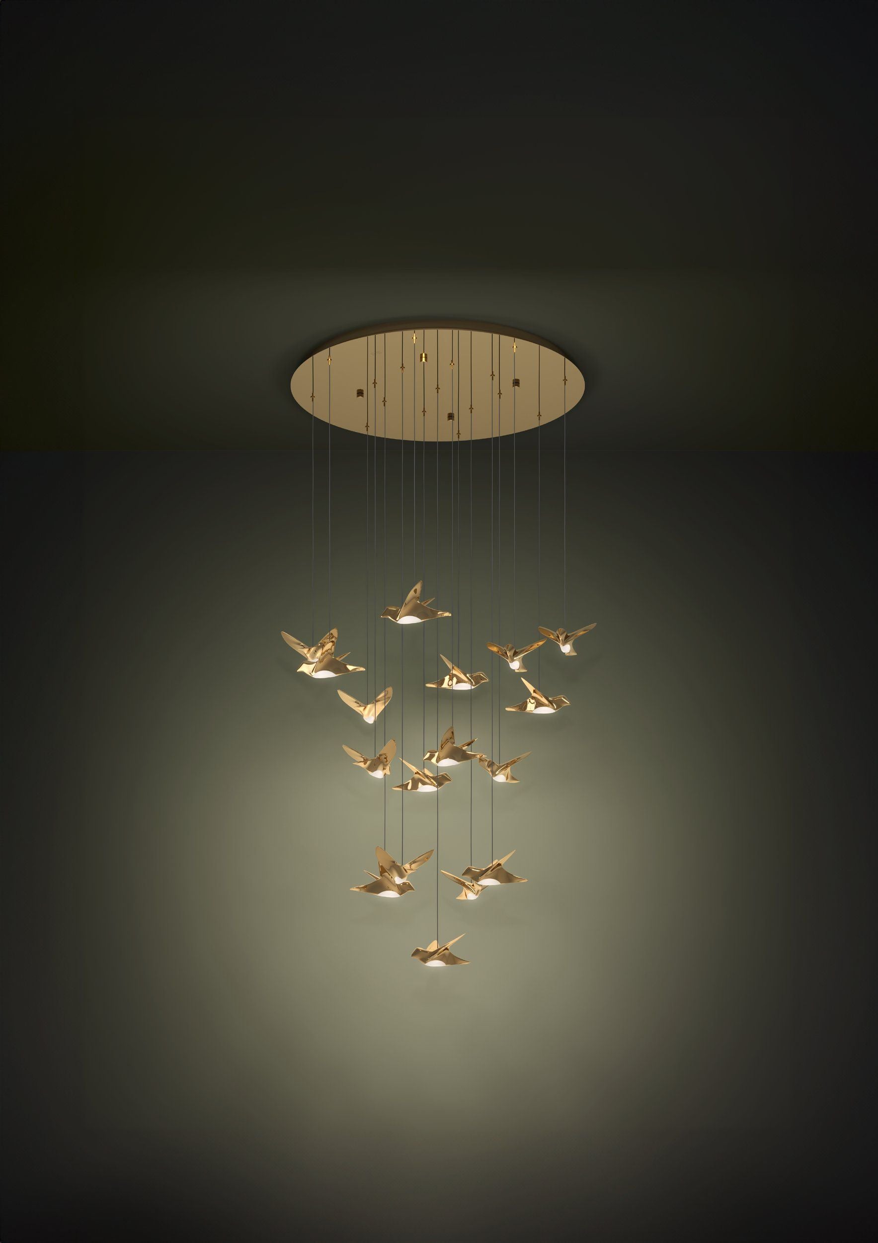 Paratebueno 17 Light Round Brass Bird Contemporary Feature Pendant