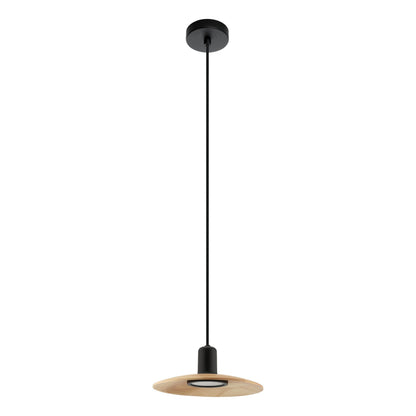 Mayazes Black and Timber 1-Light Modern Pendant