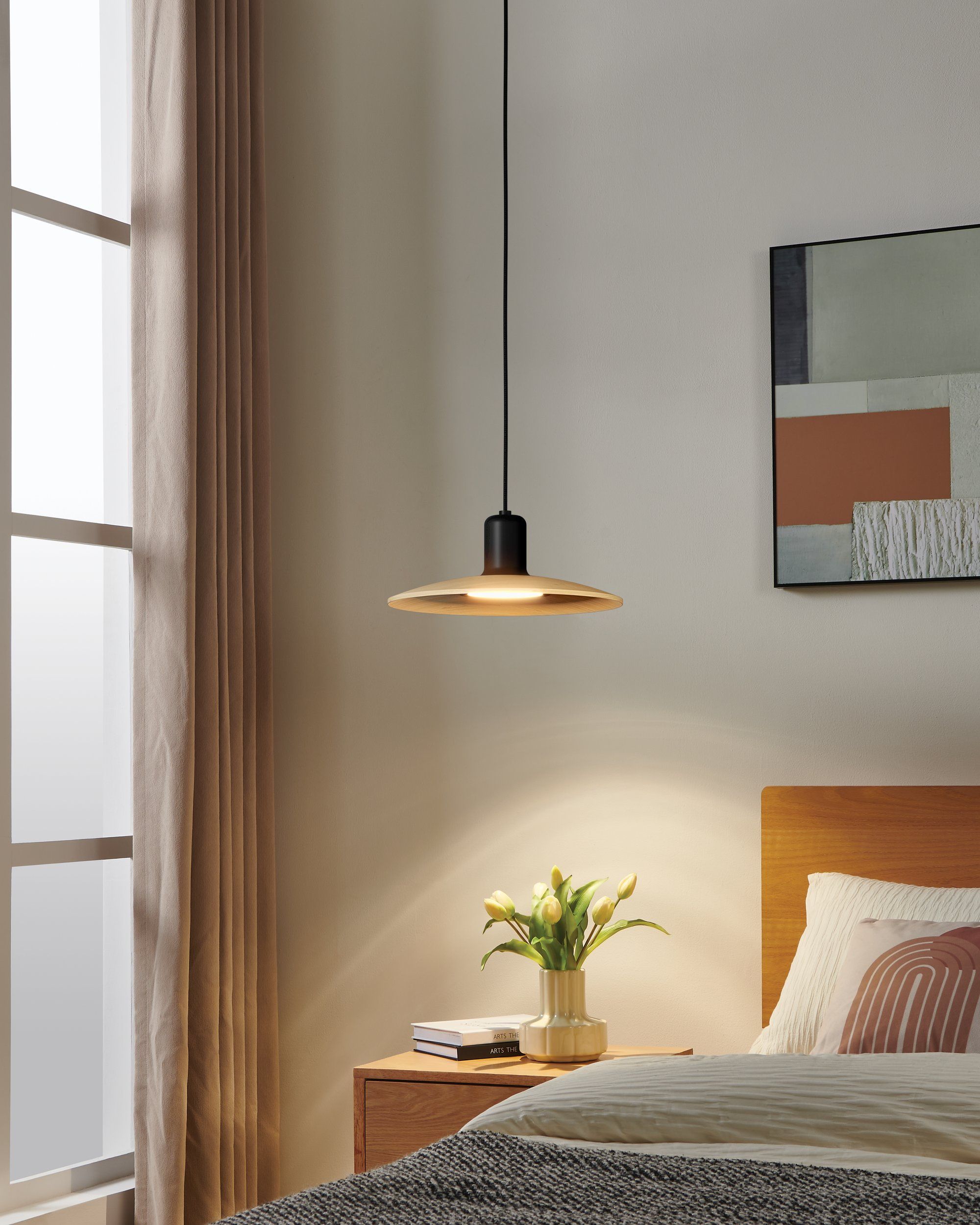 Mayazes Black and Timber 1-Light Modern Pendant