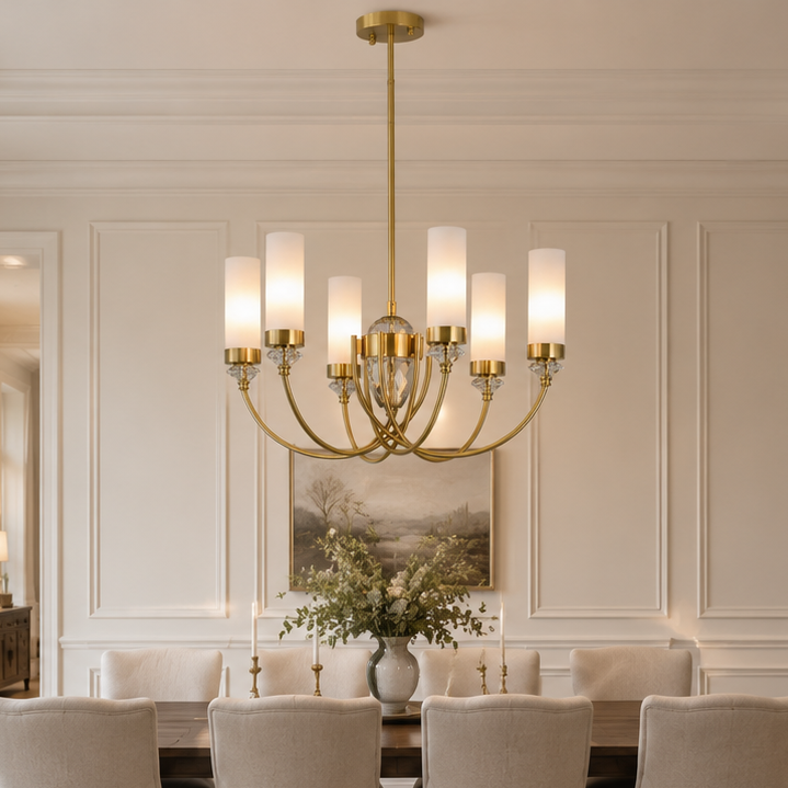 Alexandra 6-Light Brass With White Shade Classic Provincial Pendant