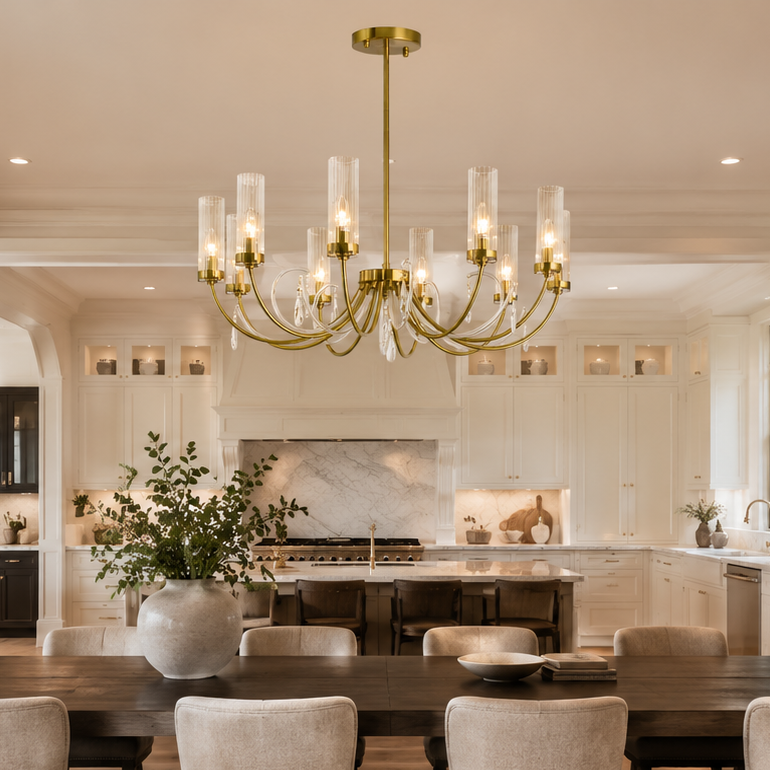 Amanda 10-Light Brass With Clear Shade Classic Provincial Pendant