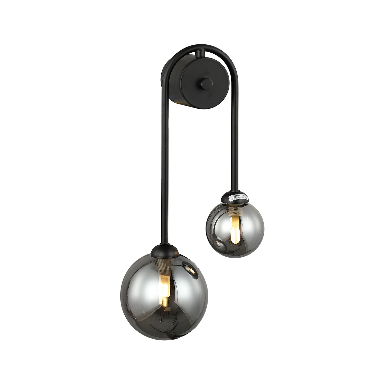 Avidi Left Black and Smoke Two Drop Modern Wall Light