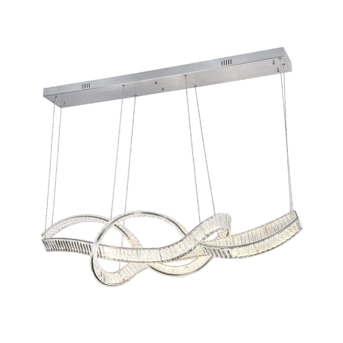 Calais 1600mm Chrome Modern Crystal Remote Controlled Tri-Colour LED Pendant