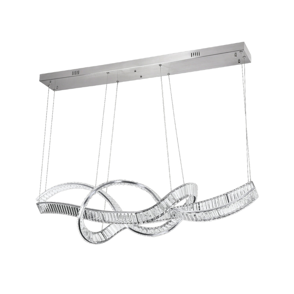 Calais 1600mm Chrome Modern Crystal Remote Controlled Tri-Colour LED Pendant