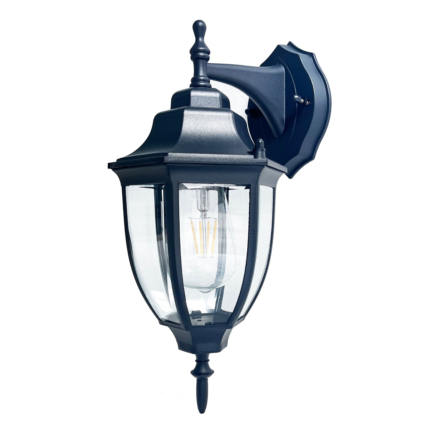 Essex Down Black with Clear Beveled Glass Traditional Outdoor Coach Light