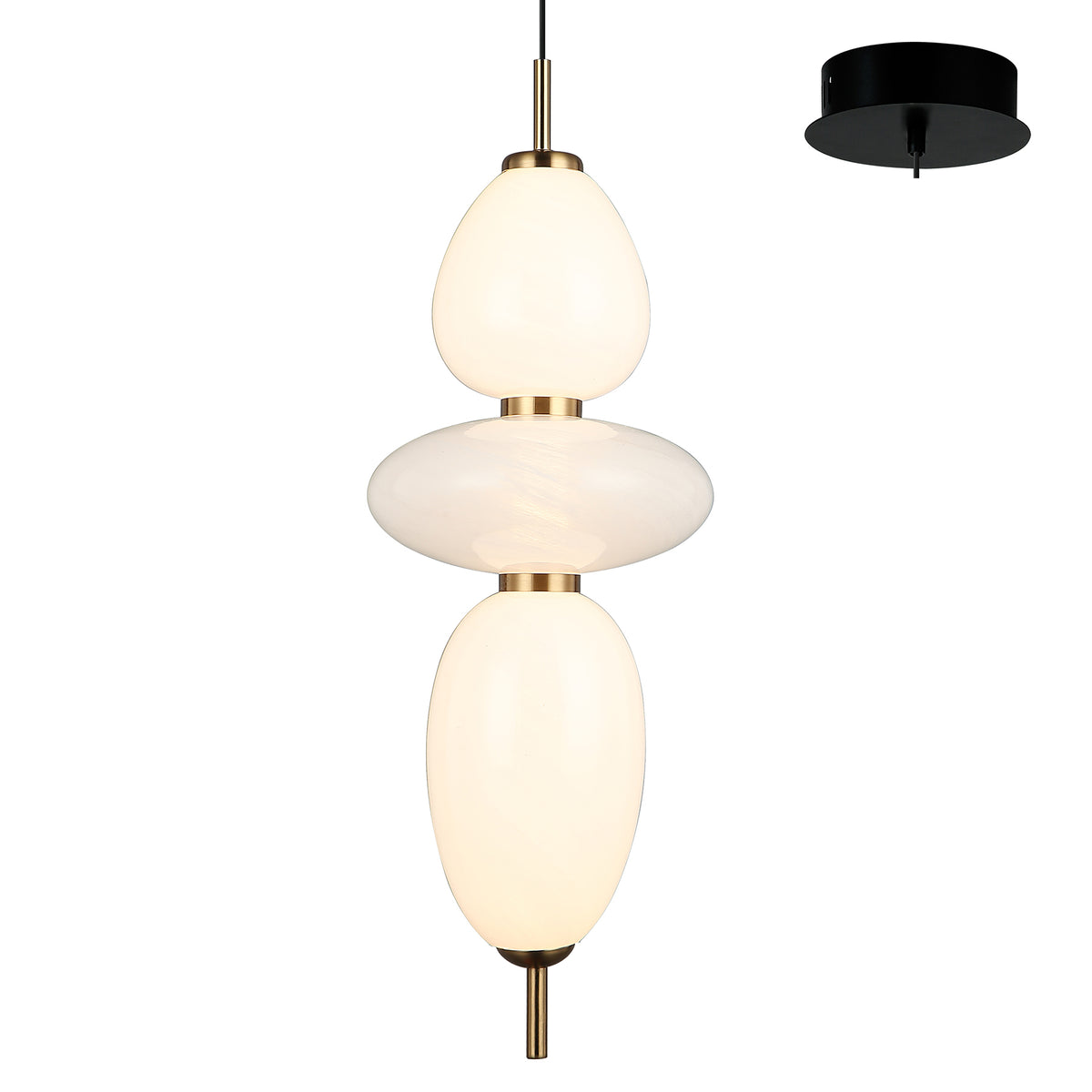 Lavra 3 Light Black and White Marble-Look Glass Contemporary Pendant