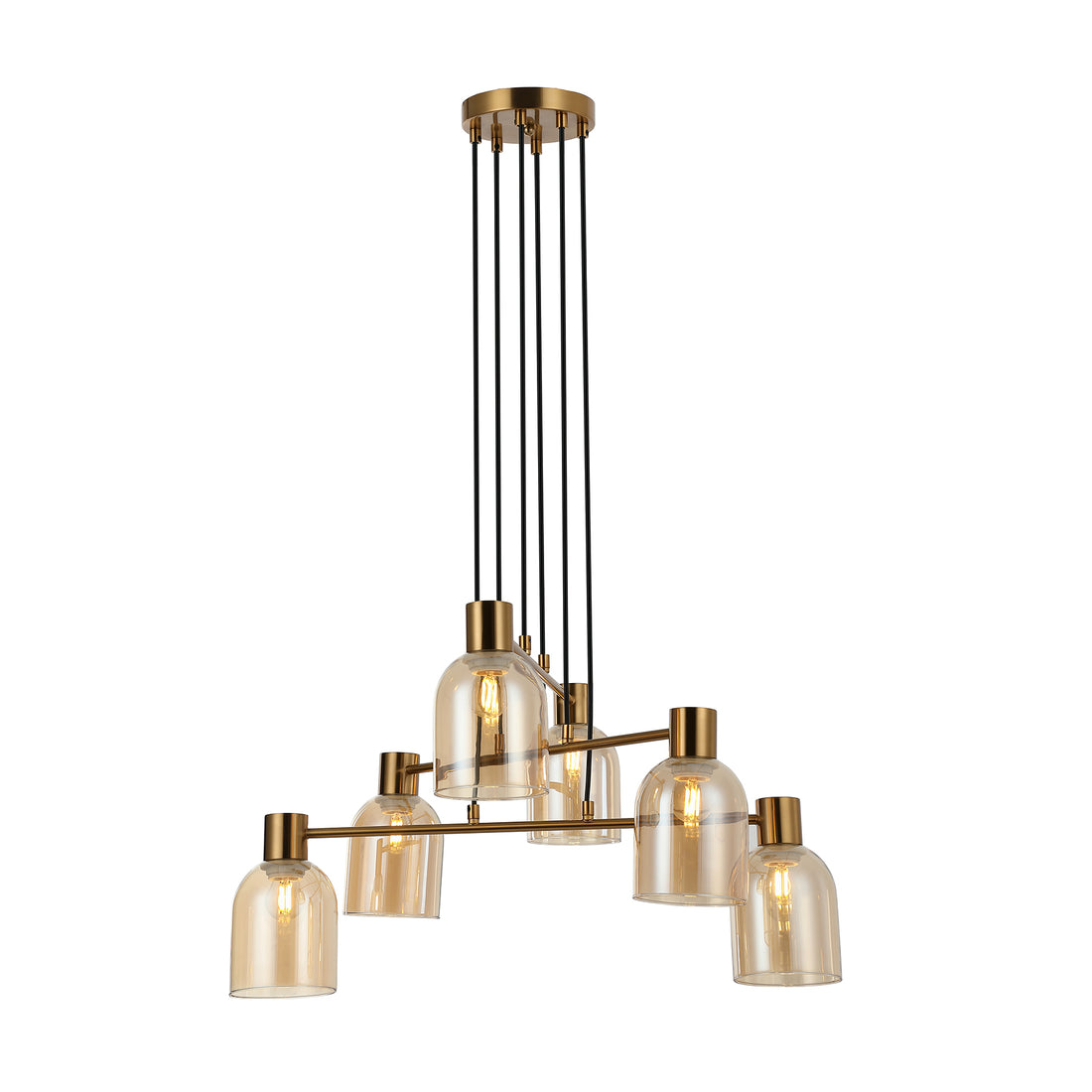 Lisbon 6 Light Bronze and Amber Linear Modern Pendant