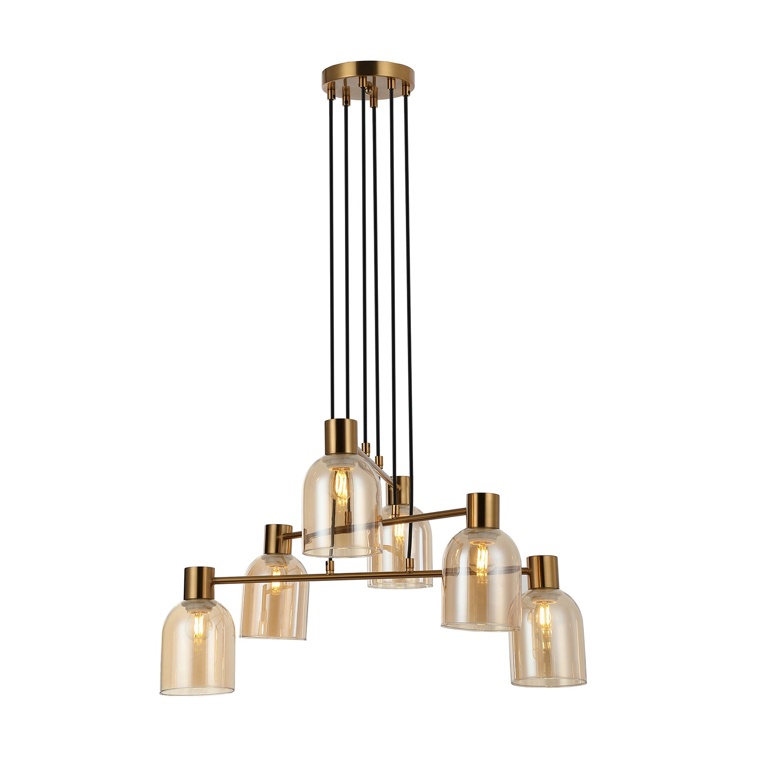 Lisbon 6 Light Bronze and Amber Linear Modern Pendant