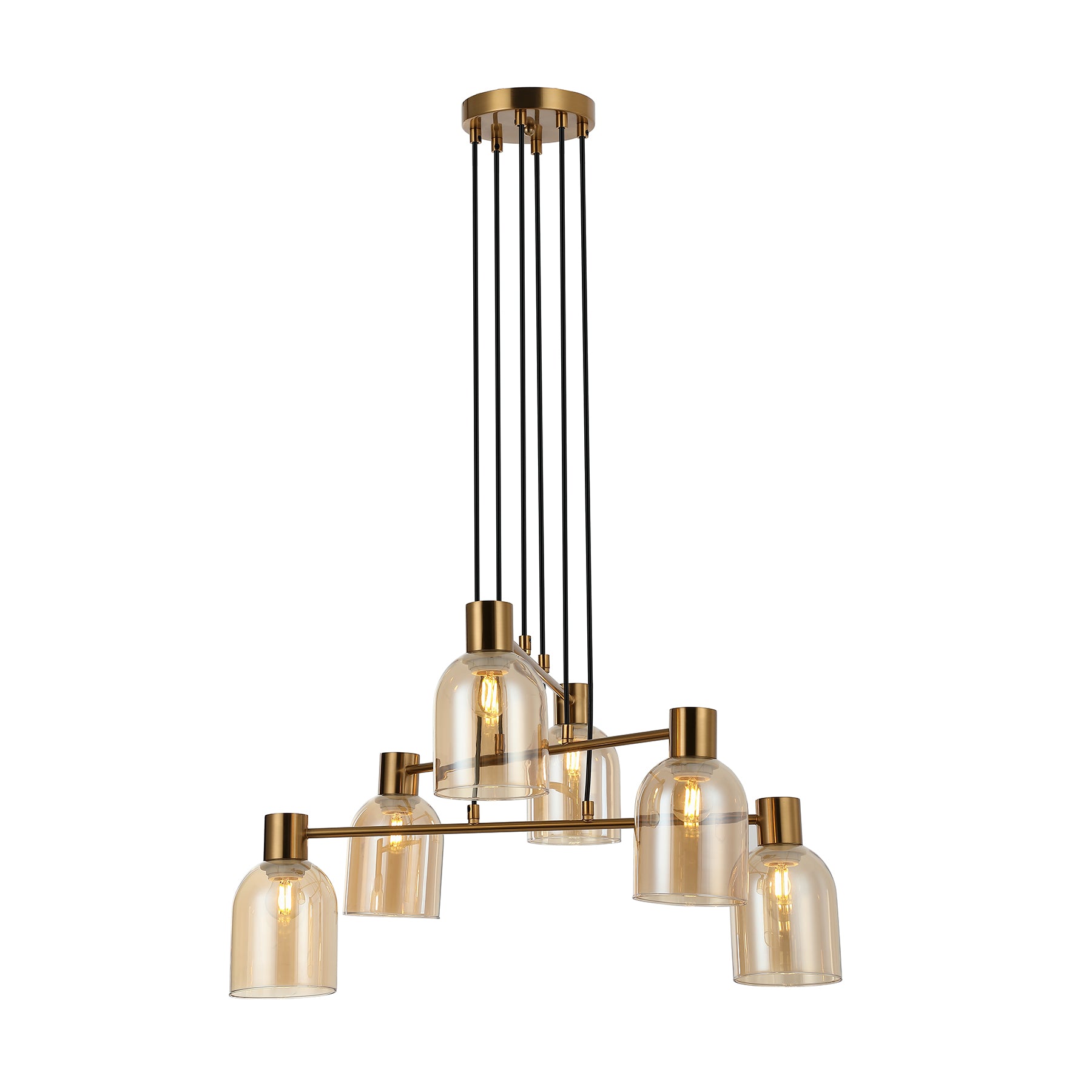 Lisbon 6 Light Bronze and Amber Linear Modern Pendant