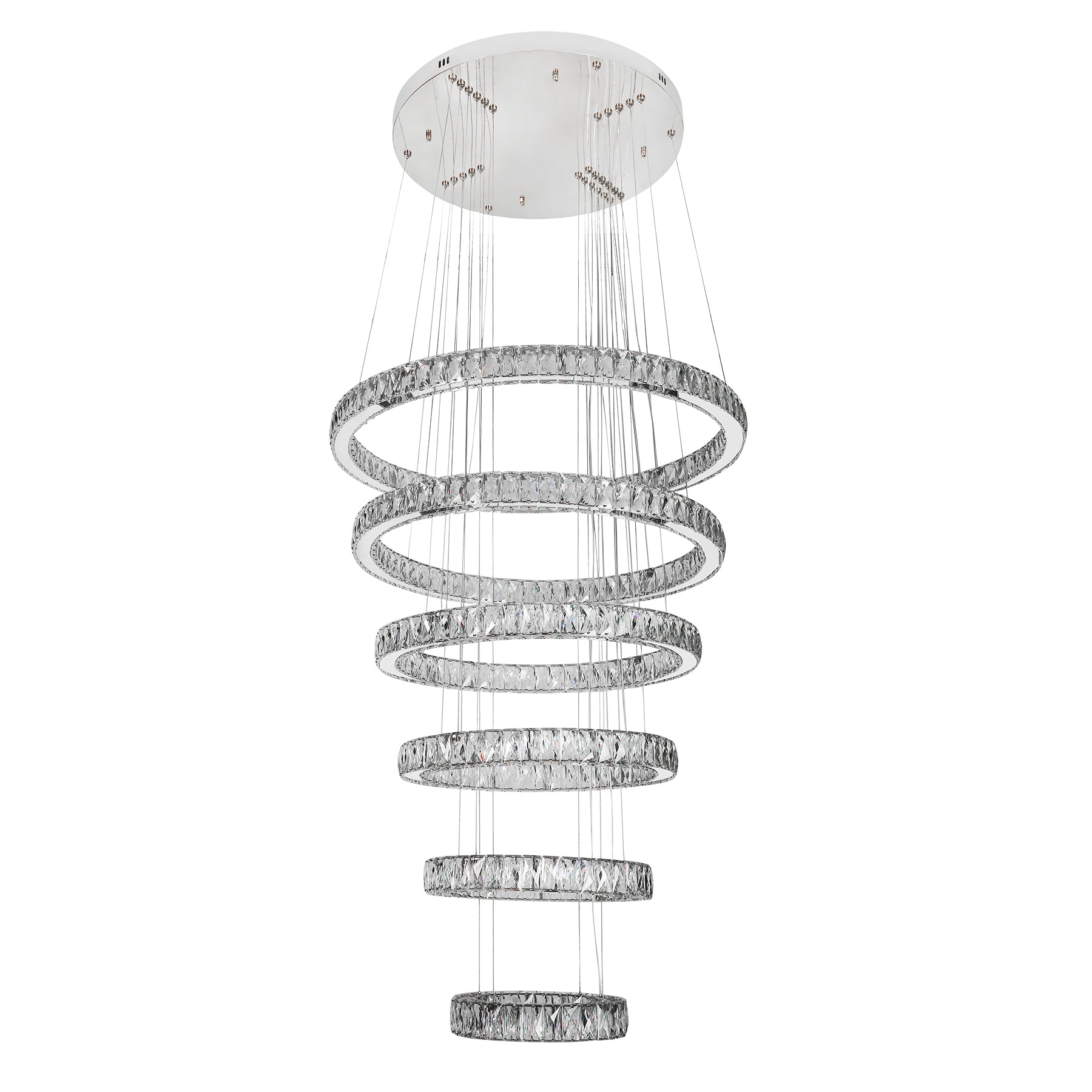 Lumia 6 Ring Chrome and Crystal Tri-Colour Remote Controlled Chandelier