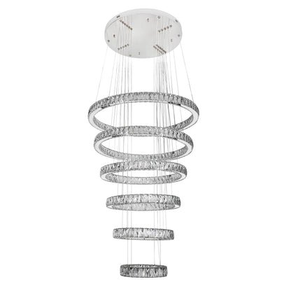Lumia 6 Ring Chrome and Crystal Tri-Colour Remote Controlled Chandelier