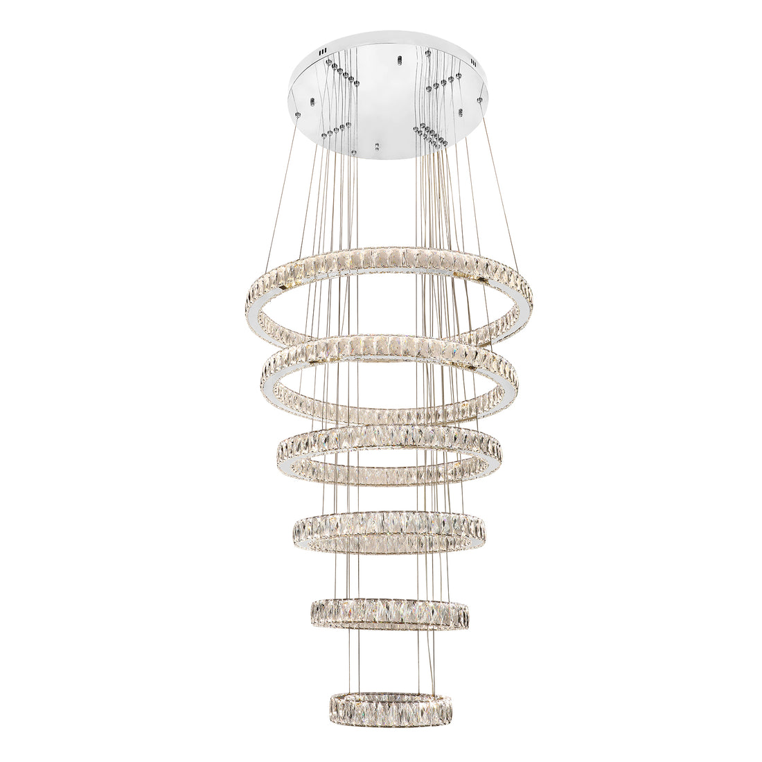 Lumia 6 Ring Chrome and Crystal Tri-Colour Remote Controlled Chandelier