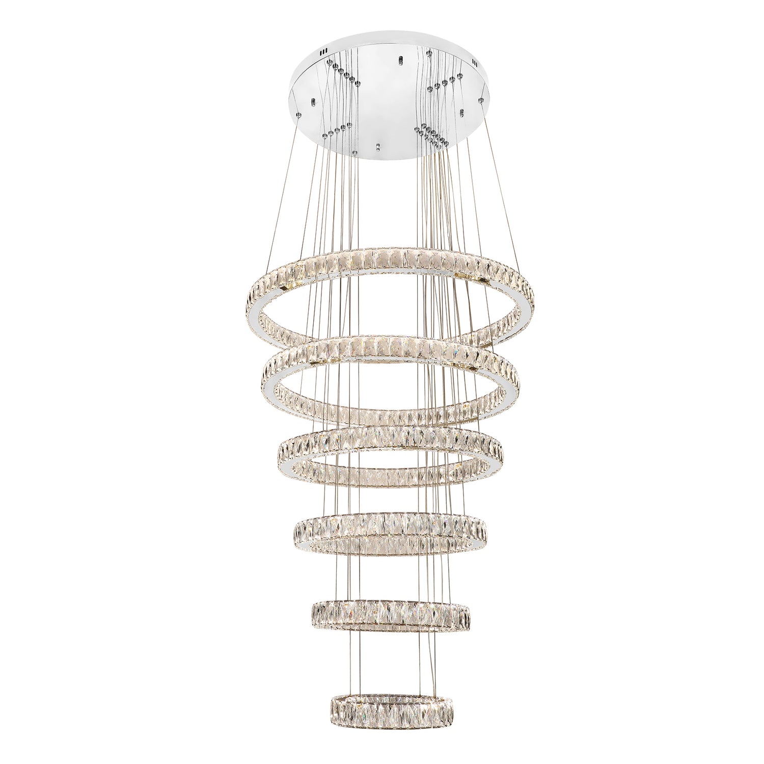 Lumia 6 Ring Chrome and Crystal Tri-Colour Remote Controlled Chandelier