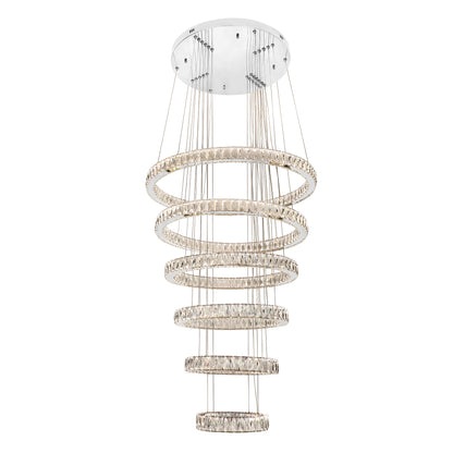 Lumia 6 Ring Chrome and Crystal Tri-Colour Remote Controlled Chandelier