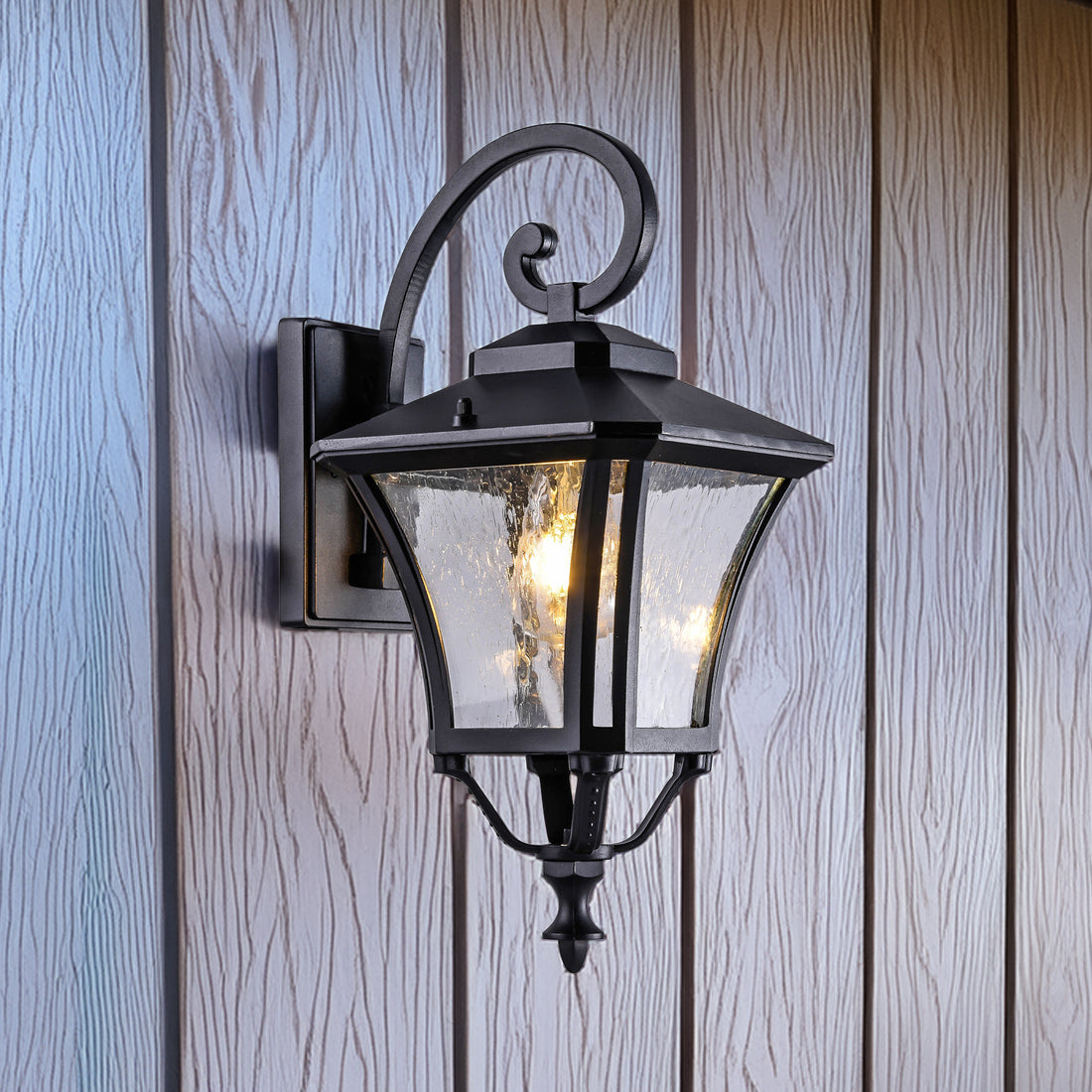 Macedon Down Black with Seeded Glass Traditional Outdoor Coach Light