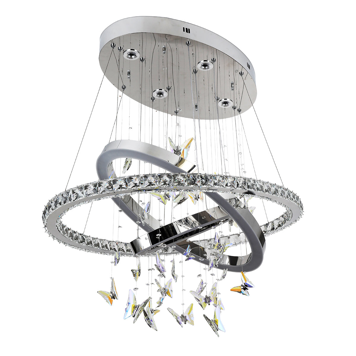 Mariposa 3 Ring Tri-Colour Remote-Controlled LED Crystal Butterfly Chandelier