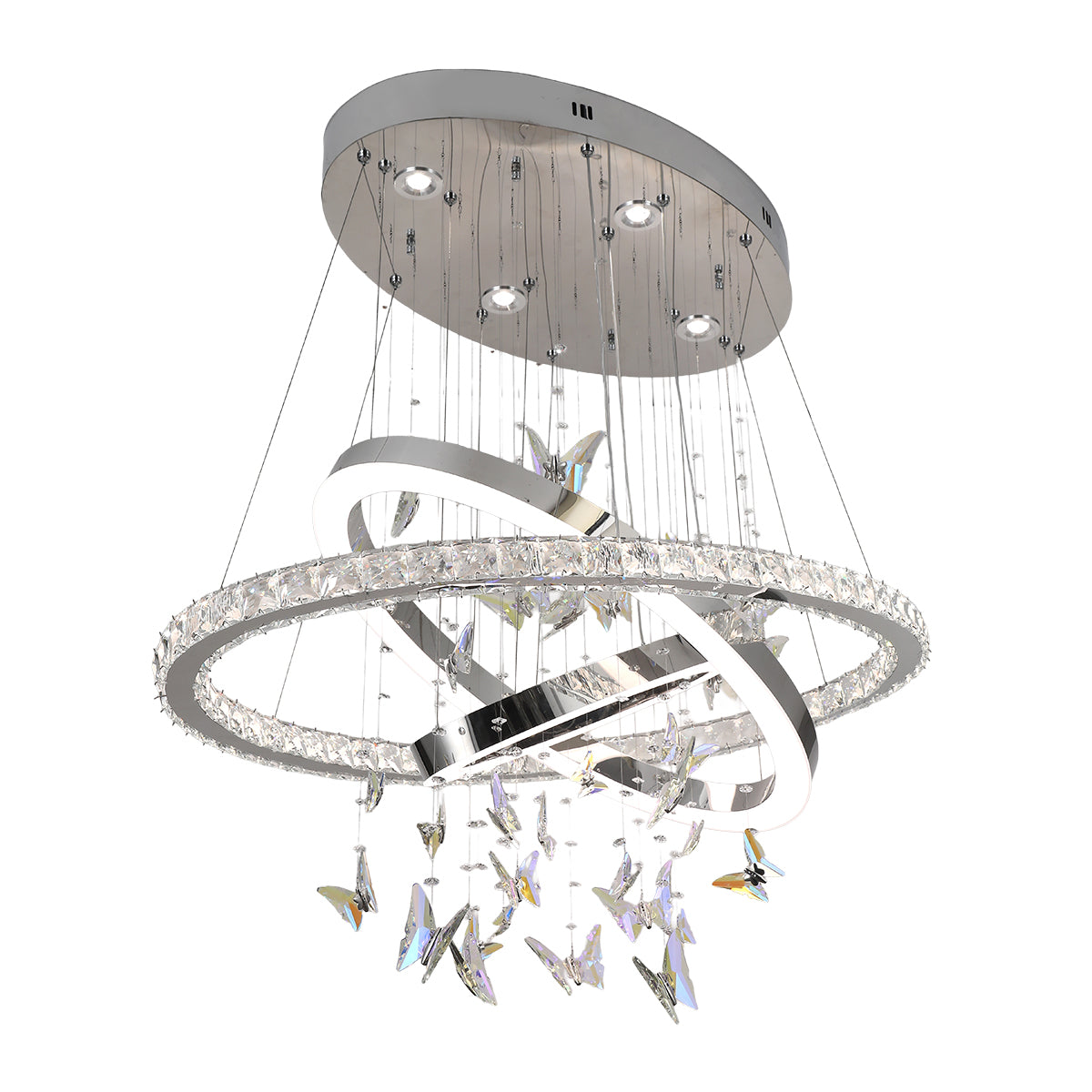 Mariposa 3 Ring Tri-Colour Remote-Controlled LED Crystal Butterfly Chandelier