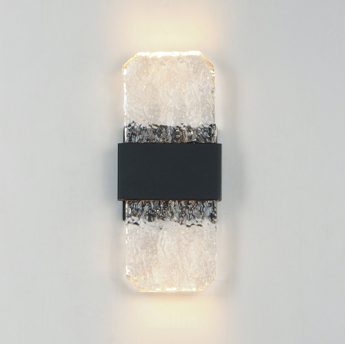 Marlow Small Black with Textured Glass 2 Light Tri-Colour LED Contemporary Exterior