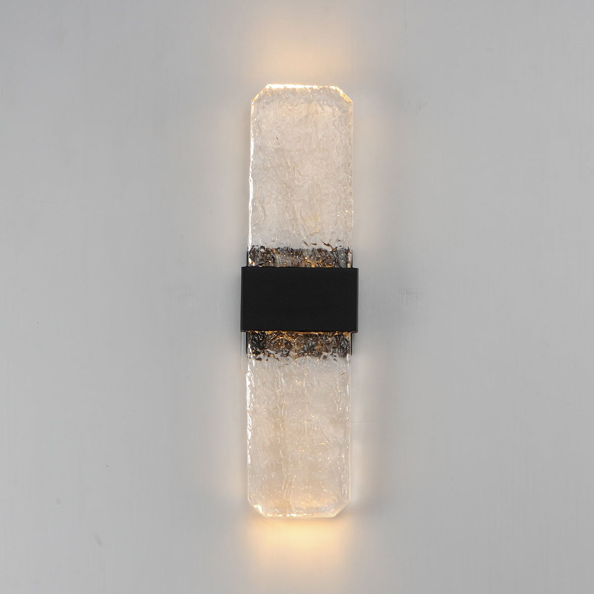 Marlow Large Black with Textured Glass 2 Light Tri-Colour LED Contemporary Exterior