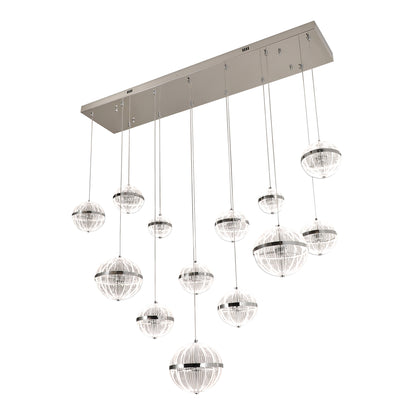 Messina 1500mm Linear Chrome and Pattern Acrylic Tri-Colour Remote Controlled Chandelier