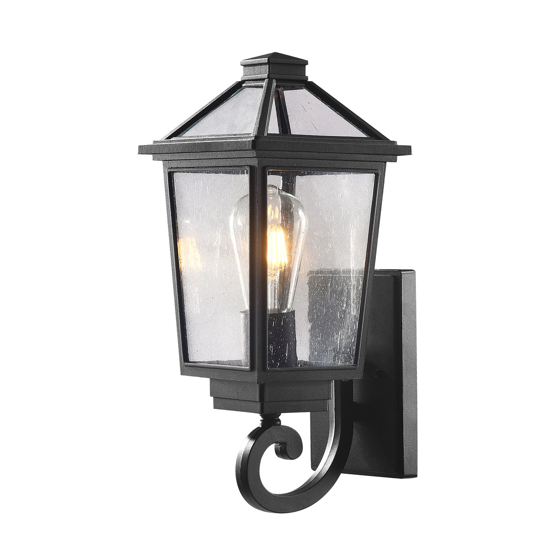 Milford Up Medium Black with Seeded Glass Traditional Outdoor Coach Light