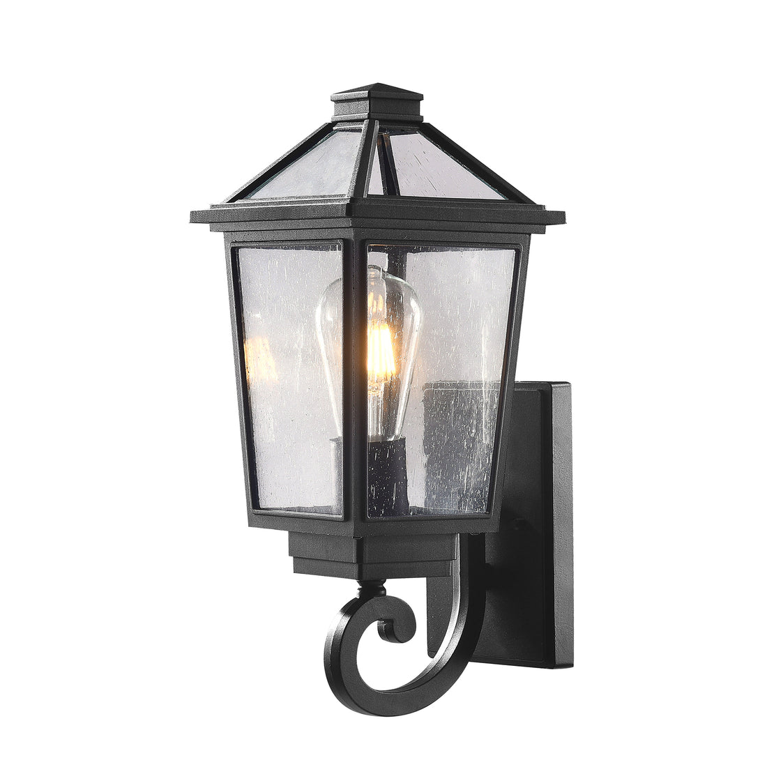 Milford Up Small Black with Seeded Glass Traditional Outdoor Coach Light