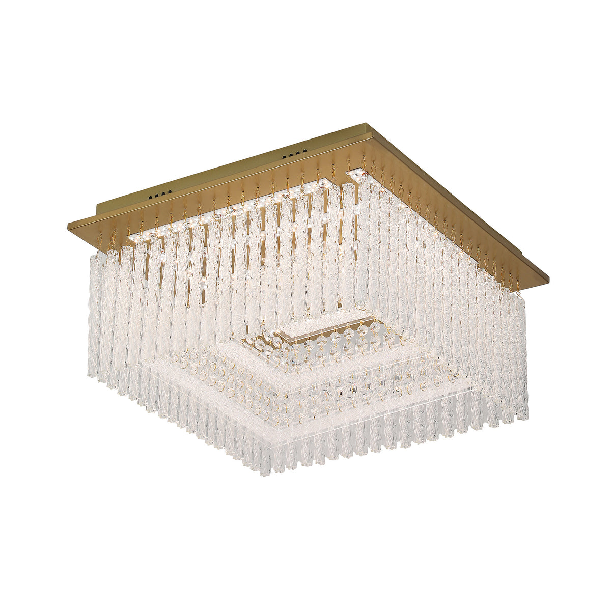Naples Antique Brass Medium Square LED Modern Crystal Close to Ceiling
