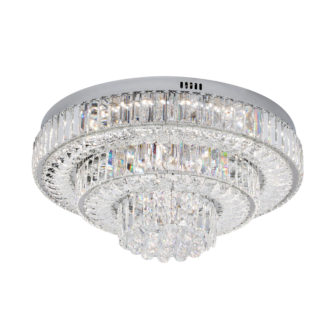 Navia 600 Chrome with Crystal Remote Controlled Tri-Colour LED Close to Ceiling