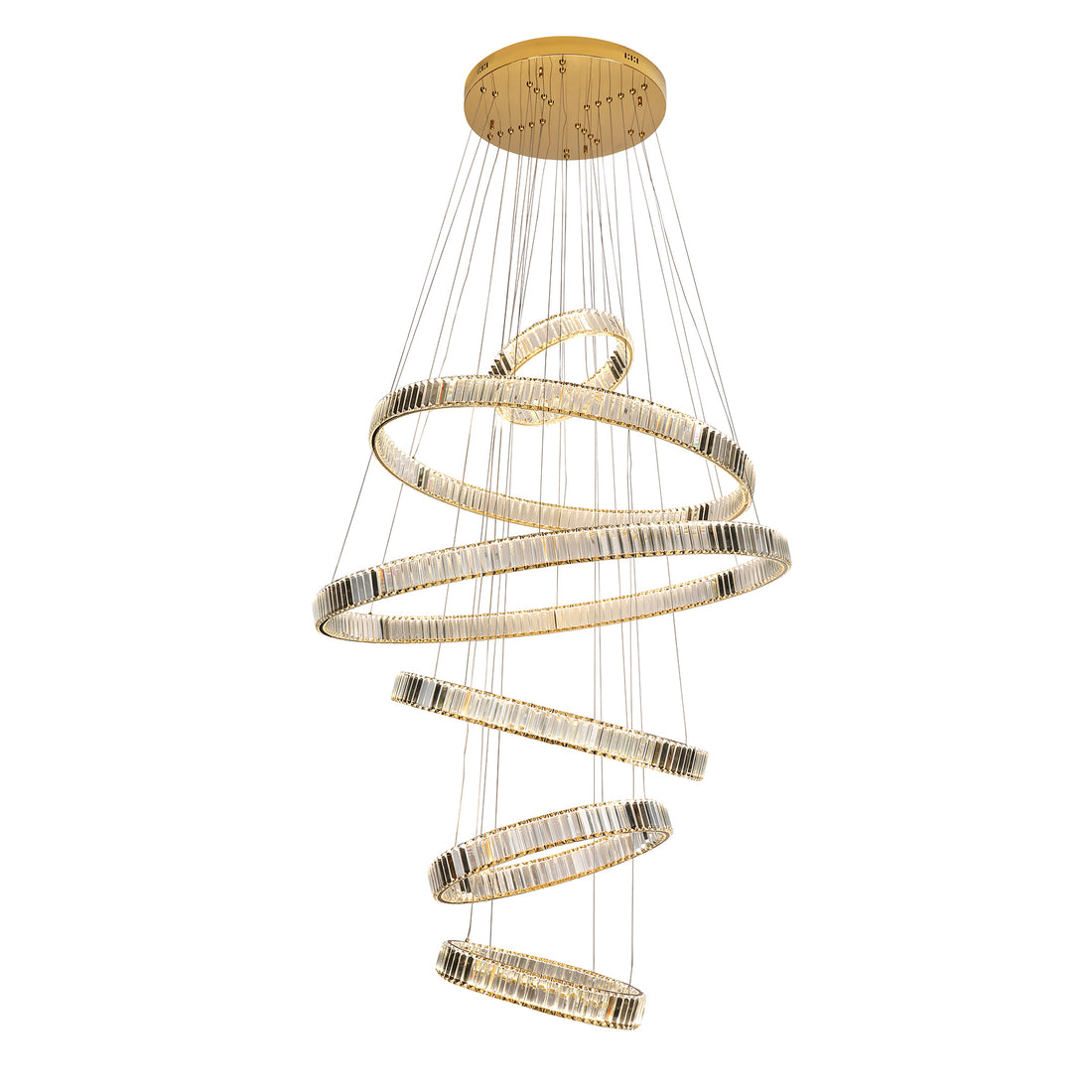 Parrini 6 Ring Gold and Crystal Tri-Colour Remote Controlled Chandelier