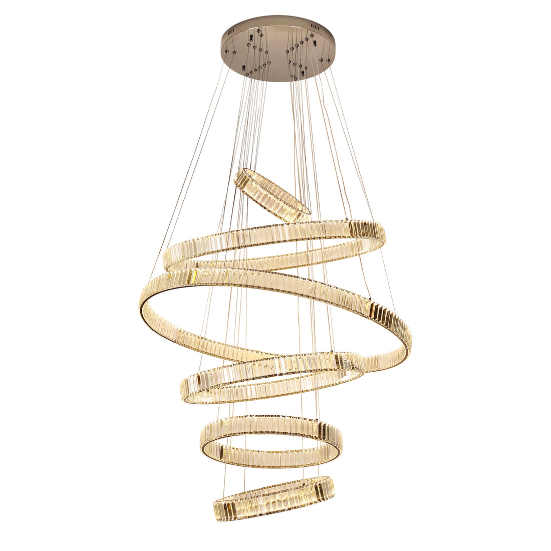 Parrini 6 Ring Gunmetal and Crystal Tri-Colour Remote Controlled Chandelier