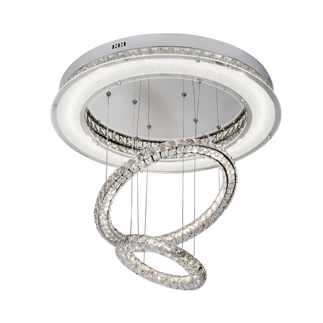 Pearla 800 Chrome with Crystal Remote Controlled Tri-Colour LED Close to Ceiling Pendant